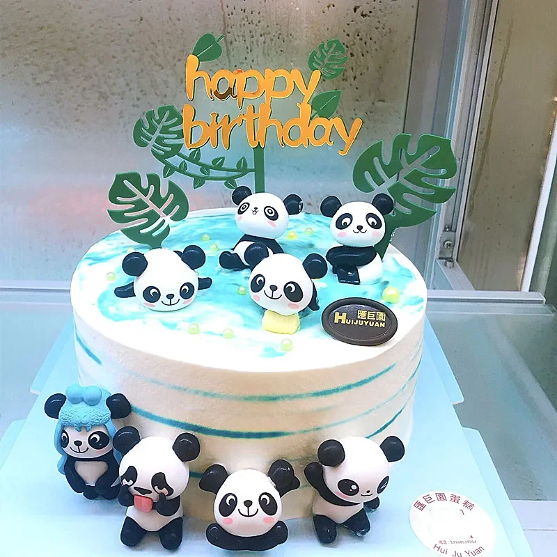 8 Pz/Lotto Kawaii Resin Panda Kids Happy Birthday Party Supplies Home Decorazione Fai Da Te Room Table Garden Decora Photo Props