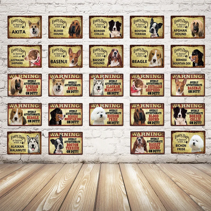 Dog Warning Tin Sign Pastorale Lovely Pets Dog Targhe In Metallo Corgi Akita Beagle Placca Targa Club Targa Bar Home Wall Decor