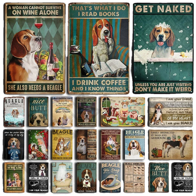 Beagle Dog Funny Metal Tin Signs Home Bedroom Bagno Cafe Kitchen Home Wall Decor Retro Print Poster Migliore Targa Regalo