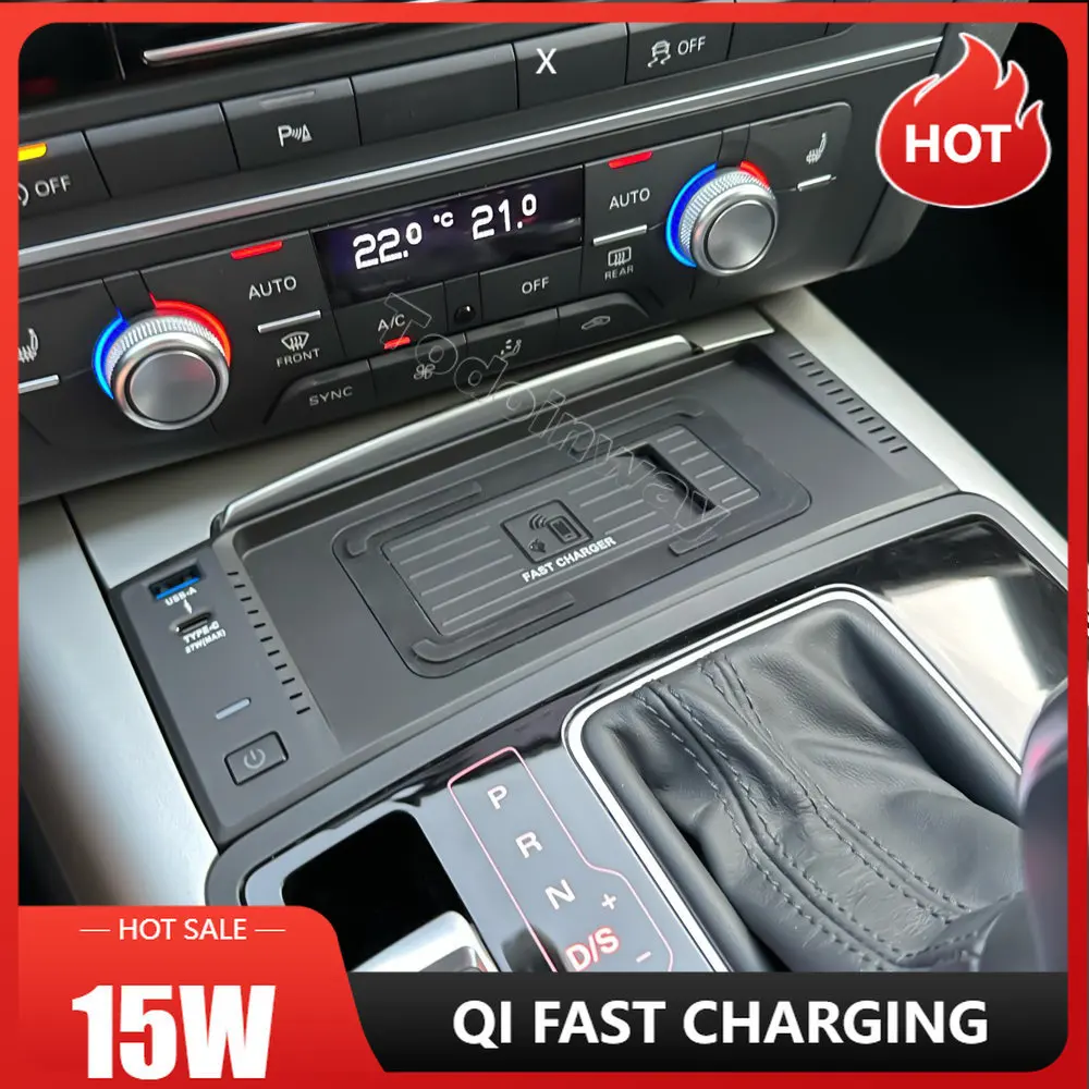 Piastra Di Ricarica Wireless Qi Da 15W Per Audi A6 C7 A7 S6 Rs6 S7 Rs7 2011-2018 Caricatore Del Telefono Supporto Mobile Usb Quick Charge Trim