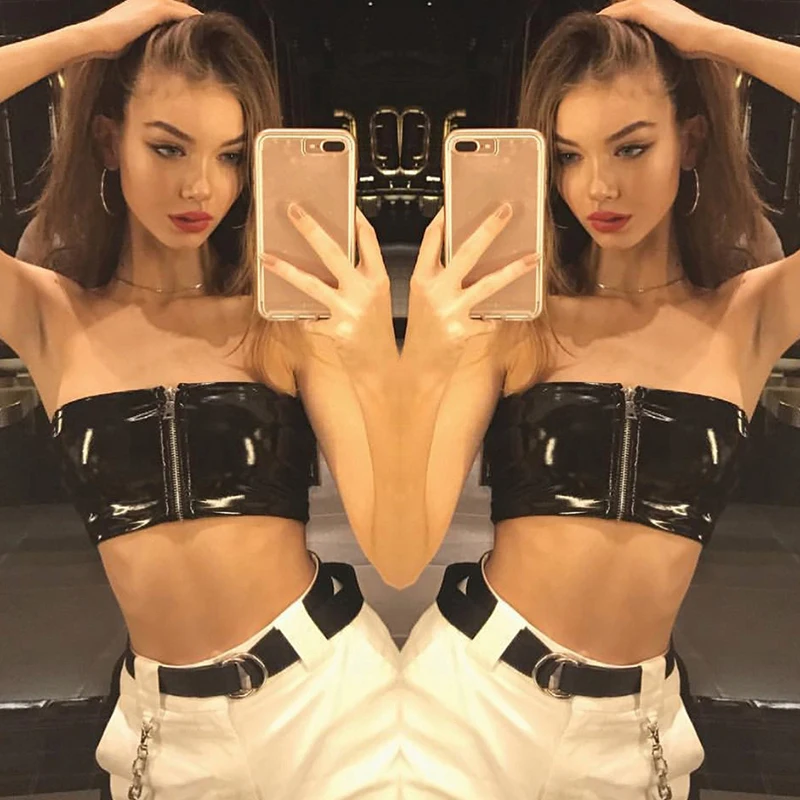 Top Tubino Sexy Senza Spalline Donna Vogue Cerniera Nera Top A Fascia Ritagliati Reggiseni Intimi 2018 Summer Street Style Crop Top