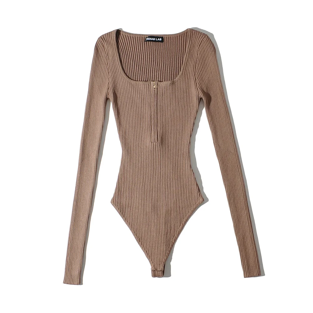 Abiti Estivi Per Le Donne 2023 Body Sexy Streetwear Manica Lunga Collo Quadrato Bodycon Body Zipper Up Body Suits Nero