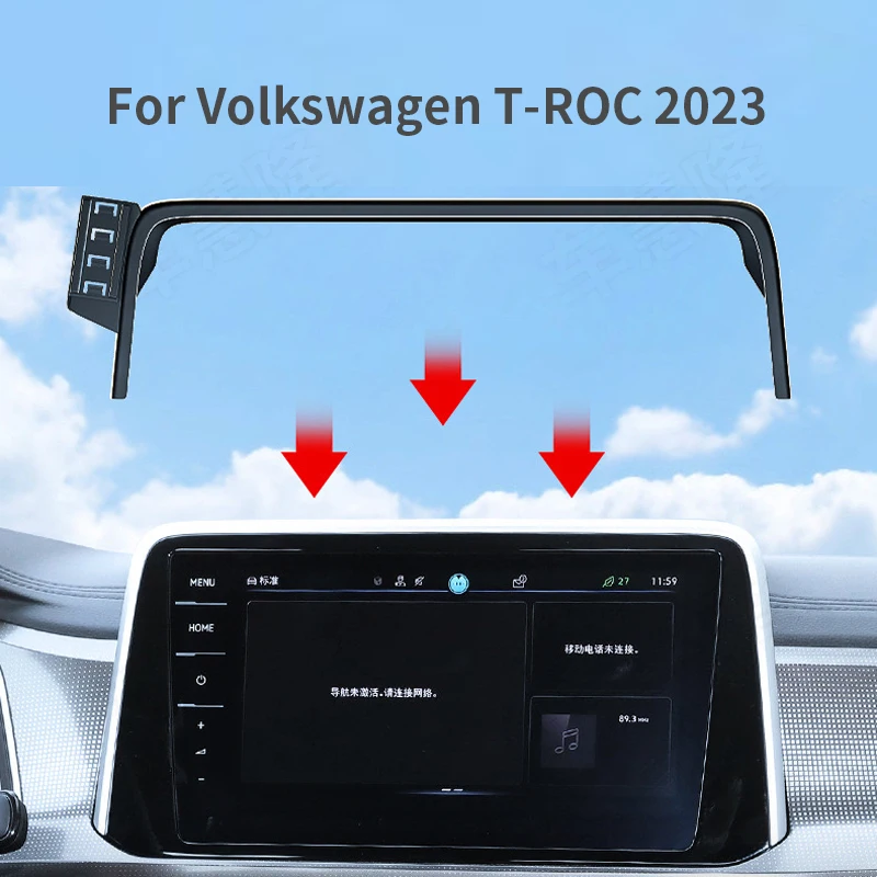 Supporto Per Telefono Da Auto Per Volkswagen T-Roc 2023 Staffa Di Navigazione Per Schermo Rack Di Ricarica Wireless Magnetico New Energy