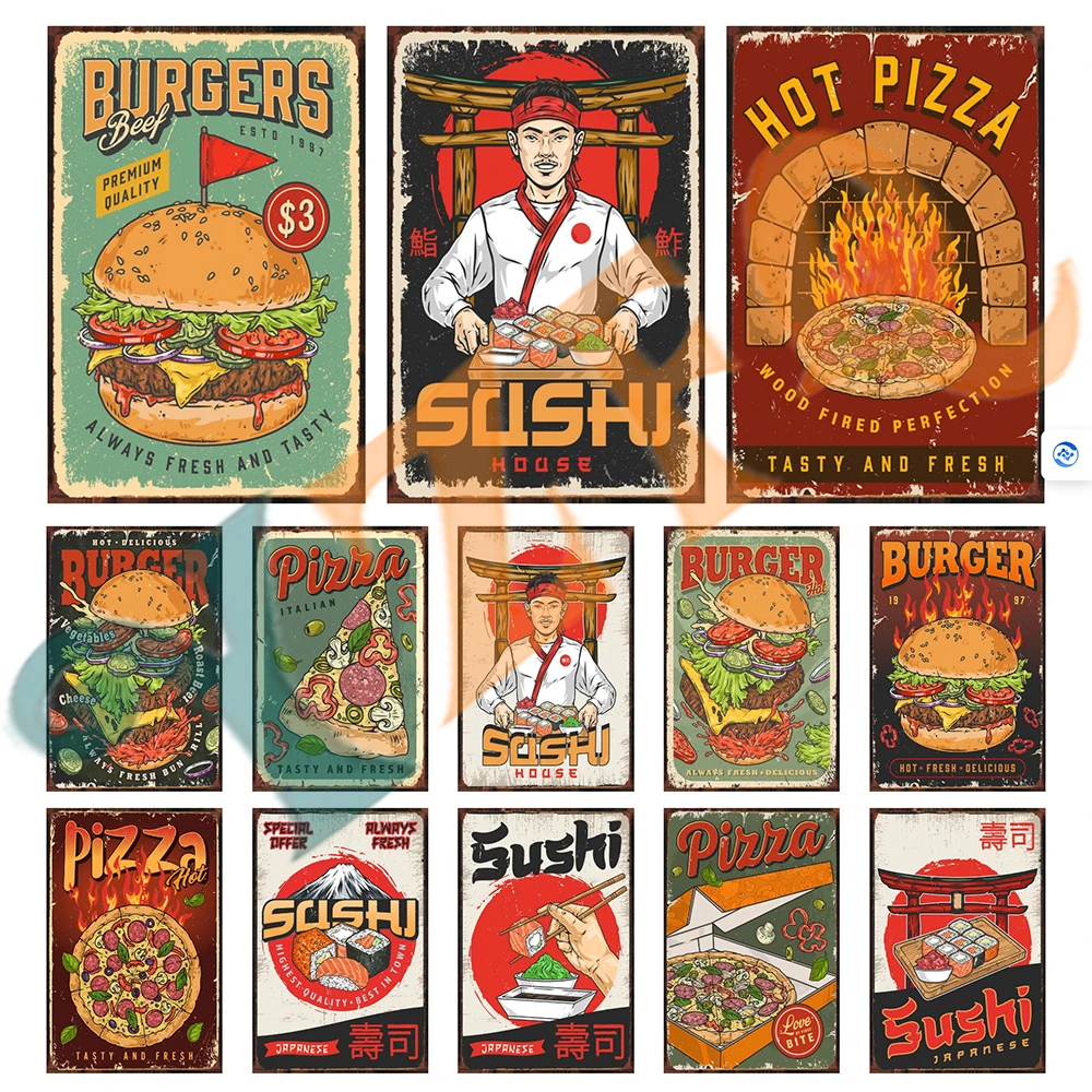 Muslimasian Food Pizza Metal Tin Sign Plate Retro Poster Wall Bar Shop Home Art Shop Home Decor Regalo Personalizzato Kj-0576B