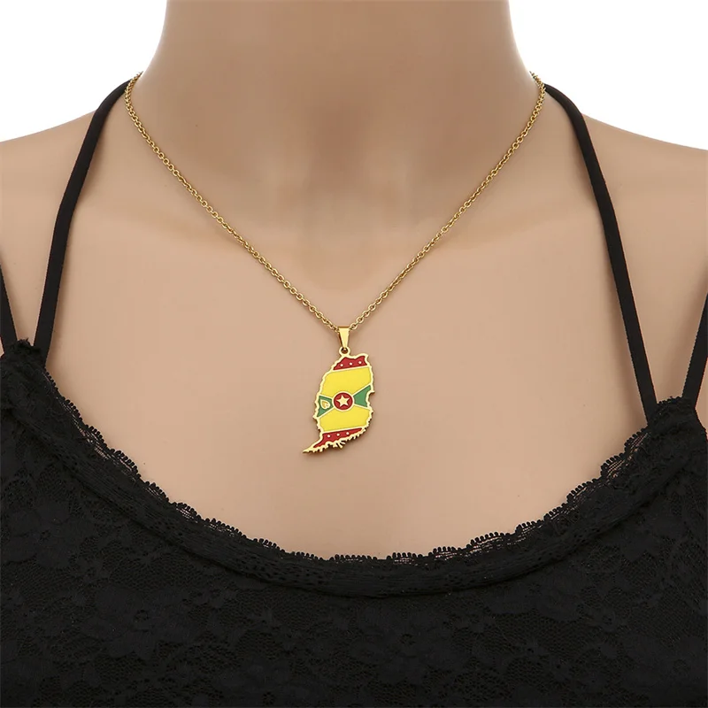 Collana Con Ciondolo Mappa Di Grenada In Acciaio Inossidabile Europeo E Americano