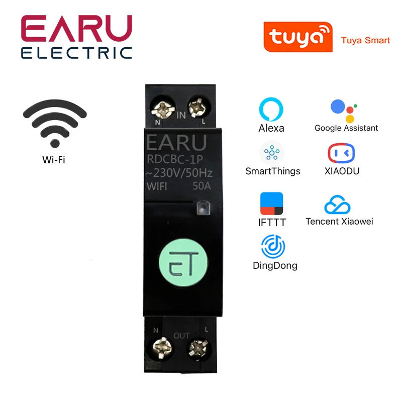 Interruttore Automatico Wifi 1P + N Interruttore Relè Temporizzatore Casa Intelligente Telecomando Vocale Tramite App Tuya Per Amazon Alexa Google Hom