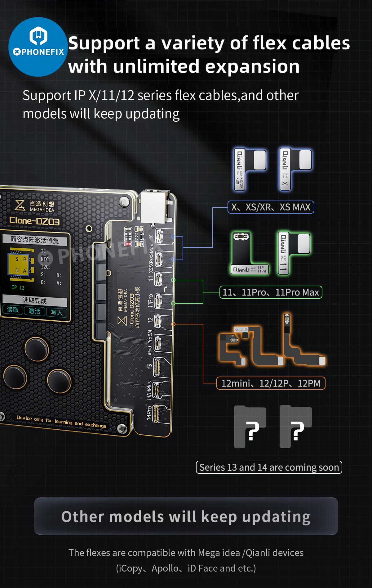 Qianli Mega-Idea Clone Dz03 Programmatore Face Id Per Iphone X-14Promax Dot Matrix Repair Face Id Nessun Cavo Flessibile Di Saldatura