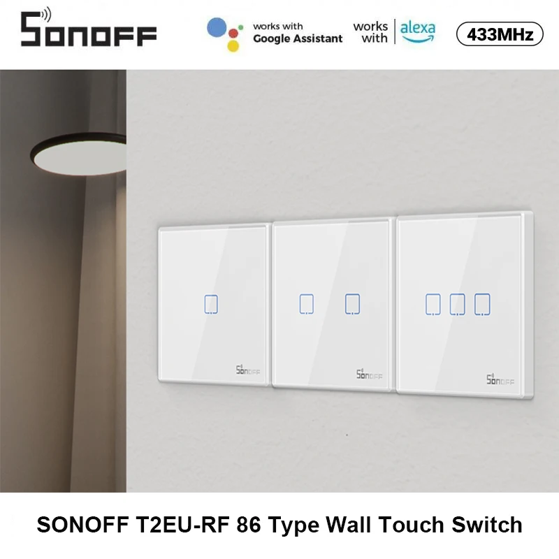 Sonoff T2Eu-Rf 86 Tipo Smart Switch Sticky 433Mhz Wireless Rf Remote Control Wall Panel Per 4 Chpror3 Sampherr2 Tx Wall Switch