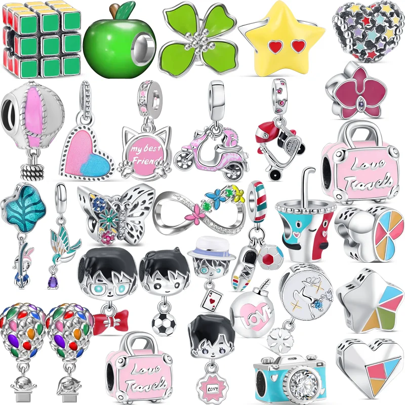 Nuovo 925 Argento Apple Eye Butterfly Bird Electric Car Cubo Di Rubik Boy Girl Bead Fit Originale Pandora Charms Bracciale Gioielli Fai Da Te