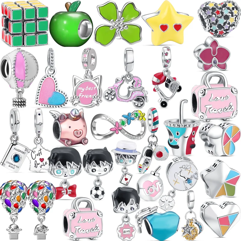 Fit Original Pandora Charms Bracciale Gioielli Fai Da Te Nuovo 925 Argento Apple Eye Butterfly Bird Electric Car Cubo Di Rubik Boy Girl Bead