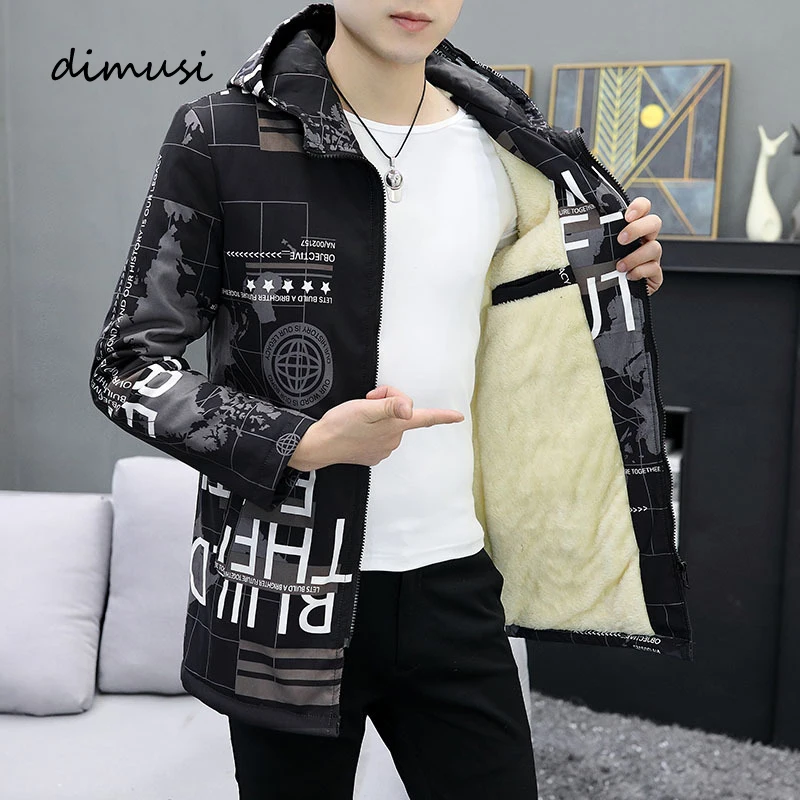 Dimusi Winter Mens Bomber Zipper Jacket Uomo Fashion Long Fleece Warm Imbottito Con Cappuccio Cappotti Casual Giacca A Vento Giacche Abbigliamento Uom