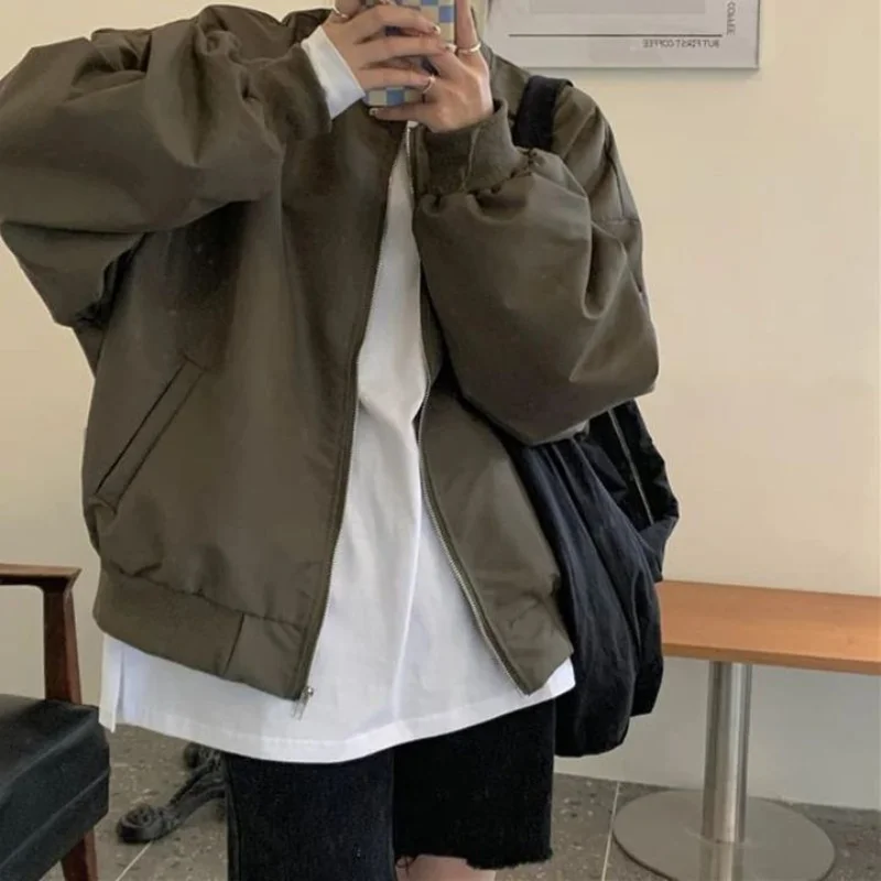 Deeptown Vintage Bomber Jacket Donna Oversize Harajuku Streetwear Aviator Giacche Donna 2000S Estetica Moda Coreana Cappotti