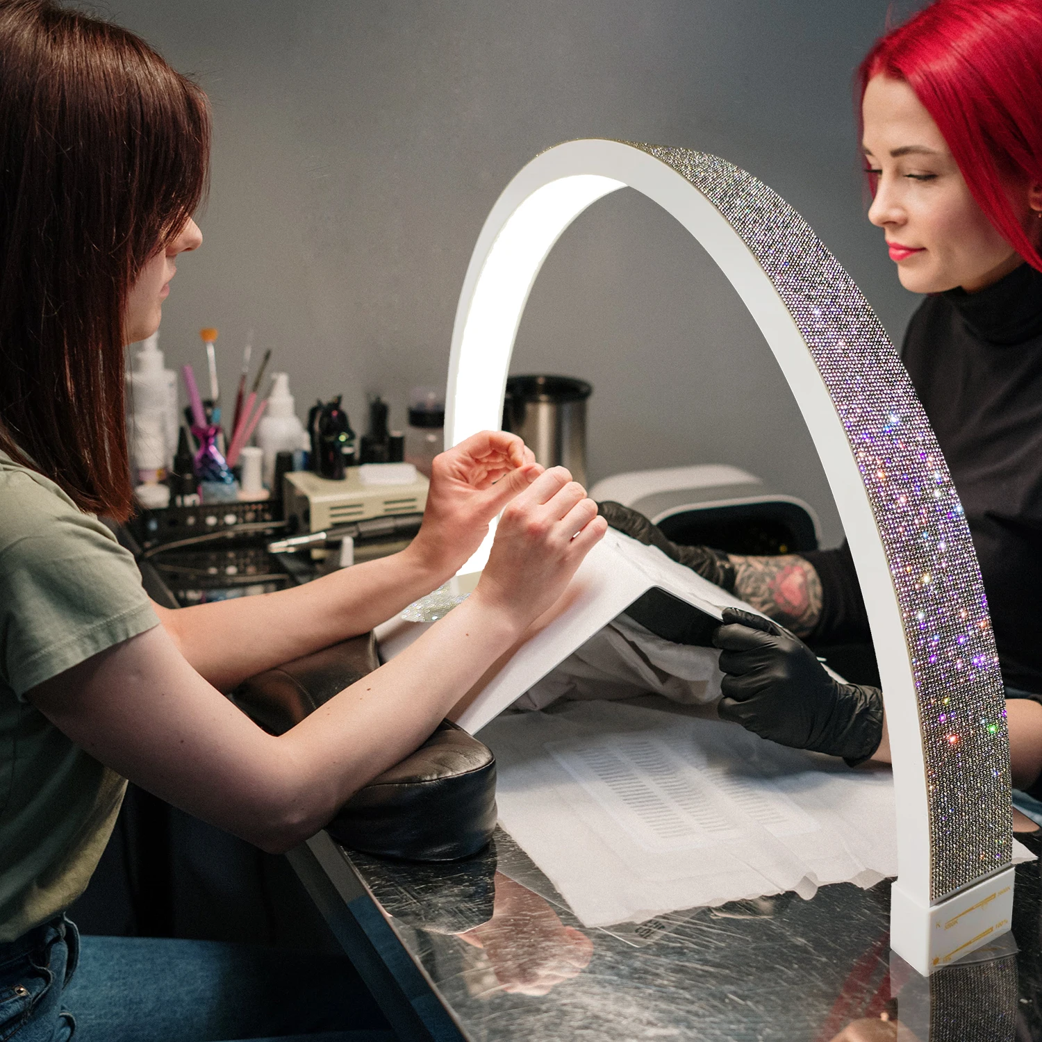 Fusitu 40W Arch Table Nail Lamp White Diamond Led Half Moon Light Shaped Nails Care Kit Desktop Arch Ring Luci A Led Per La Bellezza