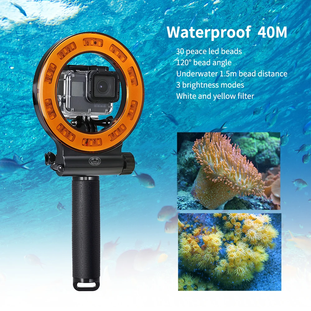 Seafrogs Waterproof 1000Lumen Underwater Led Video Diving Fill Light Ring Lighting Lamp Per Gopro Hero Action Camera Accessorie