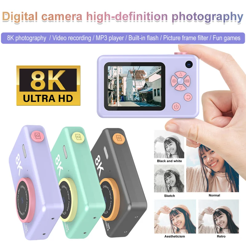 Fotocamere Digitali 8K Per Bambini Fotocamera Digitale Pupilla Mini Otg 2.4In Display Hd 48Mp Multifunzione Doppia Fotocamera Night Shot Photography