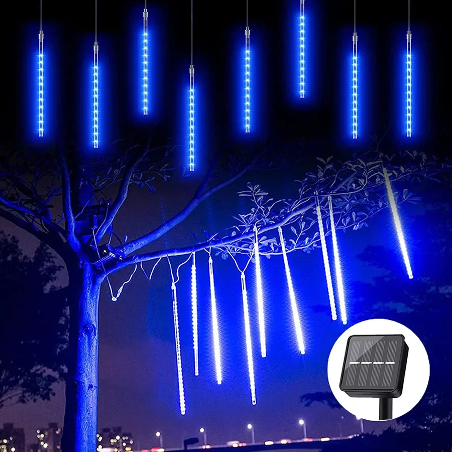 50Cm Solar Meteor Shower Rain Light 8 Tube Outdoor Solar Christmas String Light Solar Powered Snow Falling Raindrop Icle Light