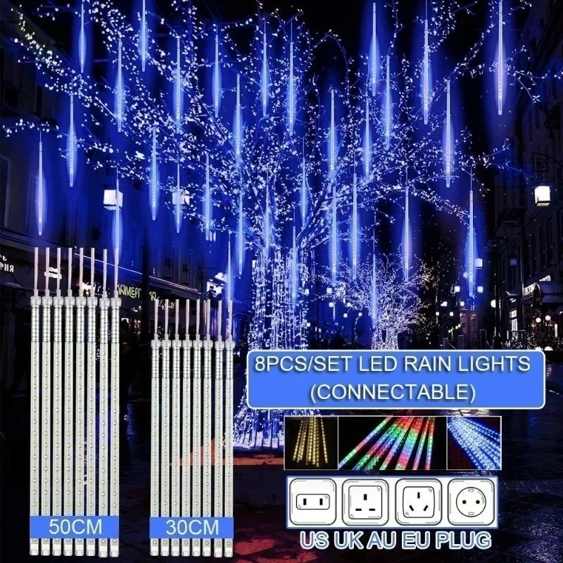 30Cm /50Cm Eu/Us/Au/Uk Plug Impermeabile Meteor Shower Rain 8 Tube Led String Lights Per Le Vacanze All'Aperto Albero Di Decorazione Natalizia