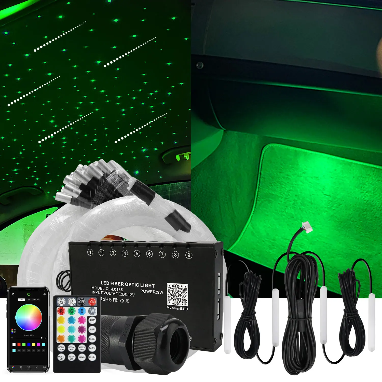6W Rgbw Auto Starry Sky Meteor Car Roof Star Light Accessori Auto Interni Auto Ambient Foot Strip Light Kit Luci In Fibra Ottica