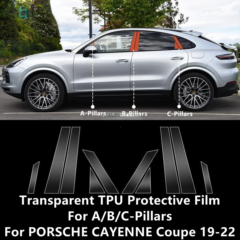 For Porsche Cayenne Coupe 19-22 A/B/C-Pillars Transparent Tpu Protective Film Anti-Scratch Repair Accessories Refit