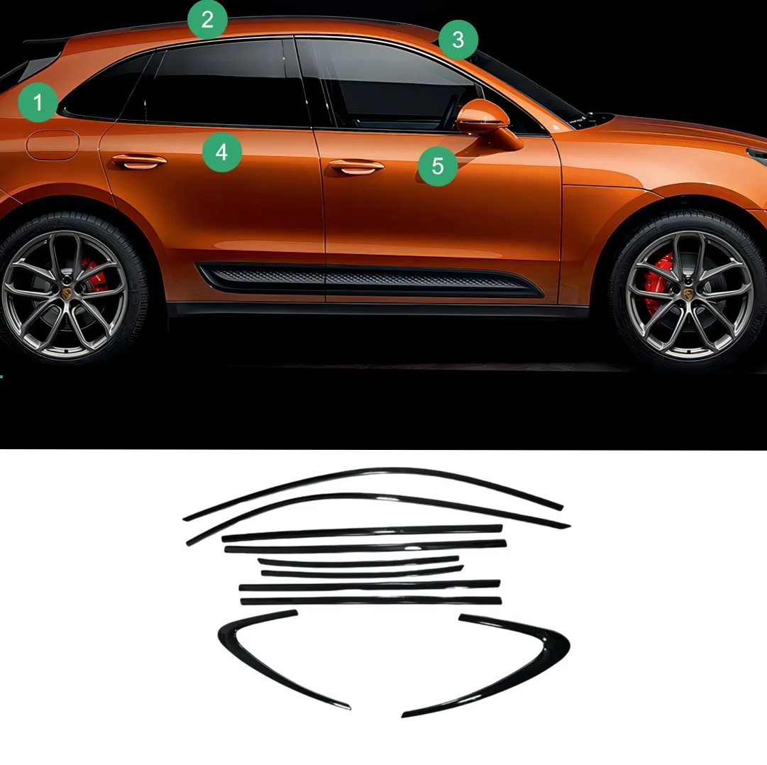 Car Styling Black Steel Window Molding Frame Strips Trim Cover Per Porsche Cayenne/ Cayenne Coupe 2018-2022