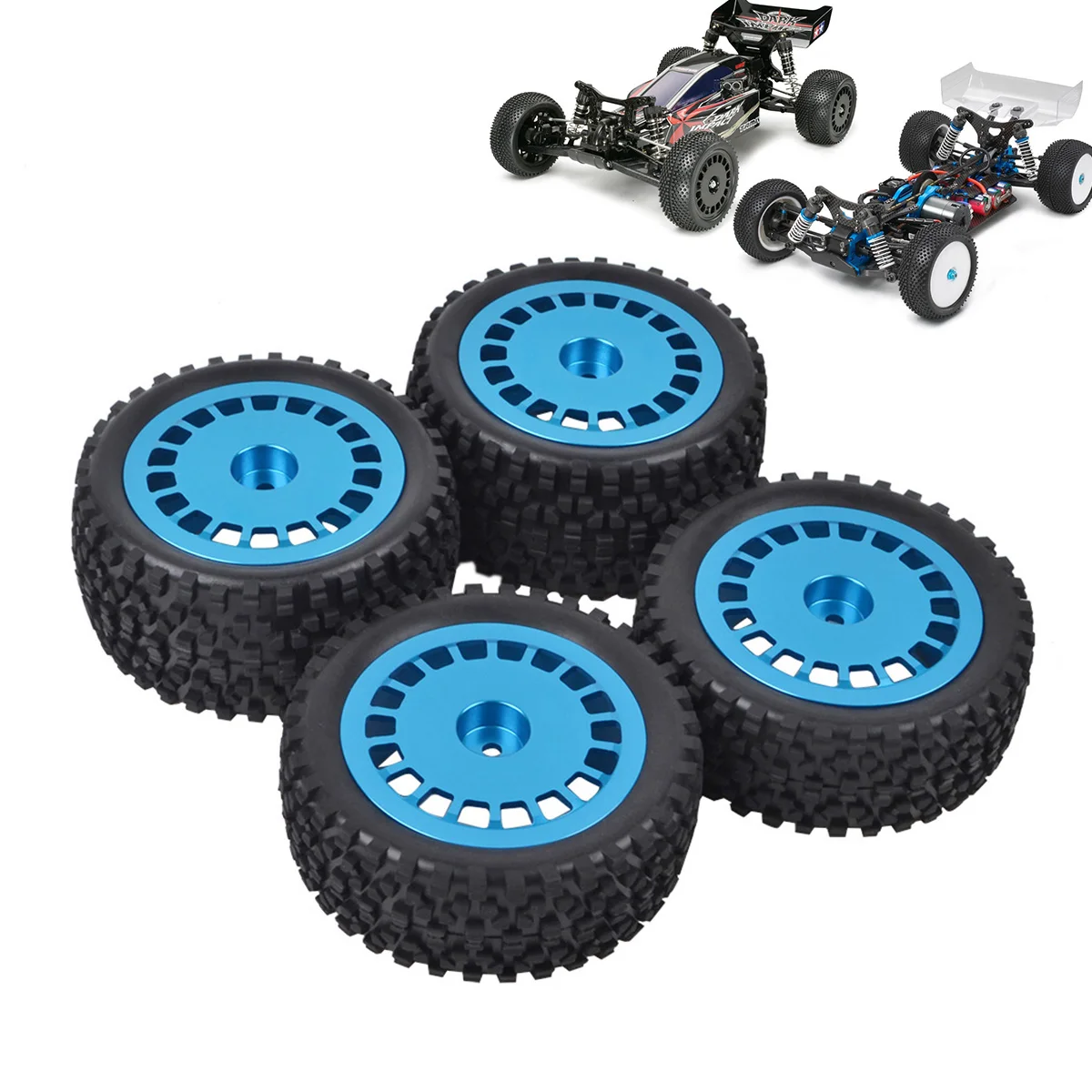 1/10 Buggy Tire W/Alu Dish Wheels Per Tamiya Trf501X Db01 Plasma Edge Tt02B Dt03 Td4 Td2 Dt02 Df02 Df03 Dark Impact Db02 4Wd Car