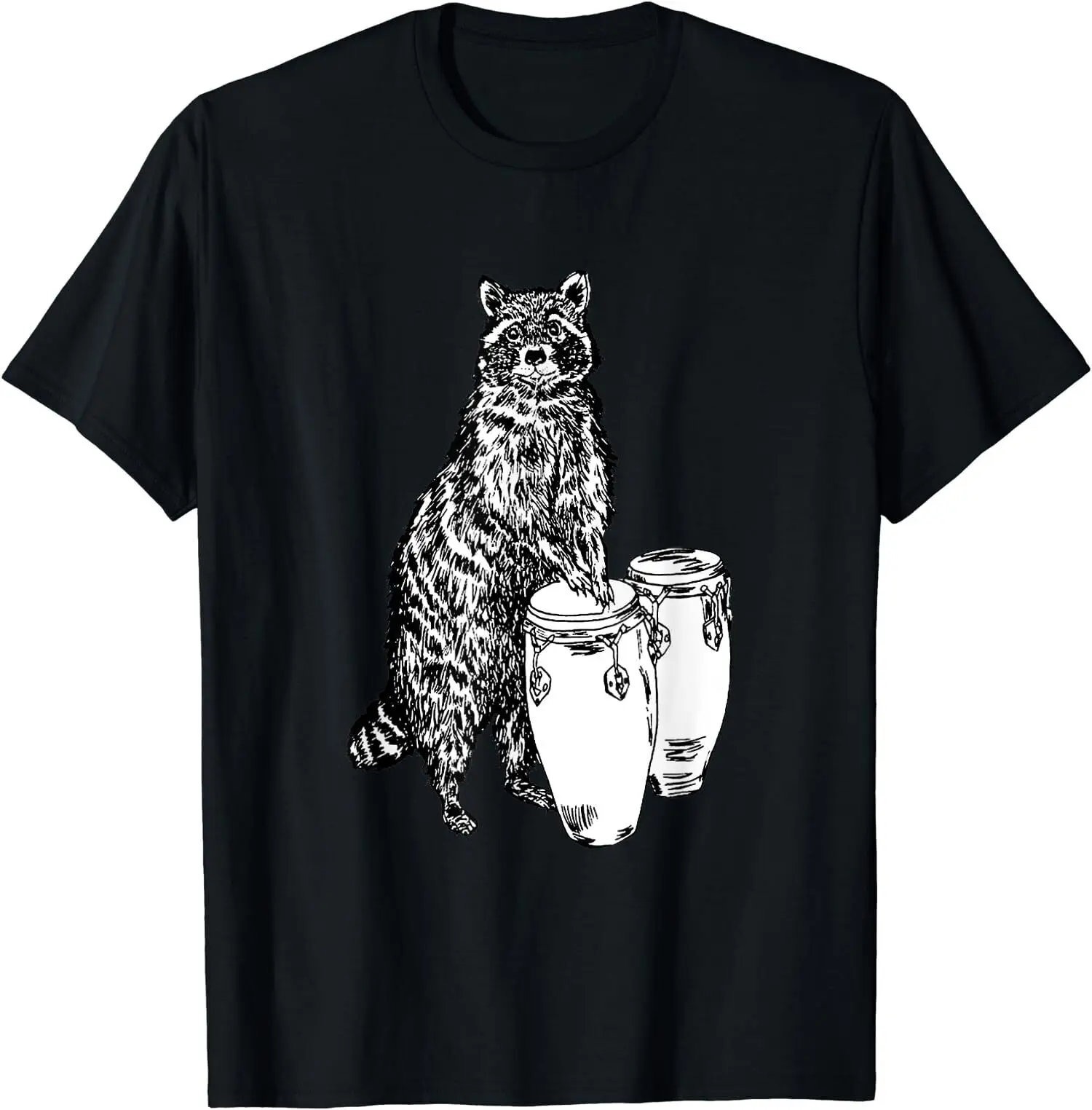 New Limited Raccoon Playing Conga Drums Fun Tee T-Shirt S-3Xl Maniche Lunghe O Corte