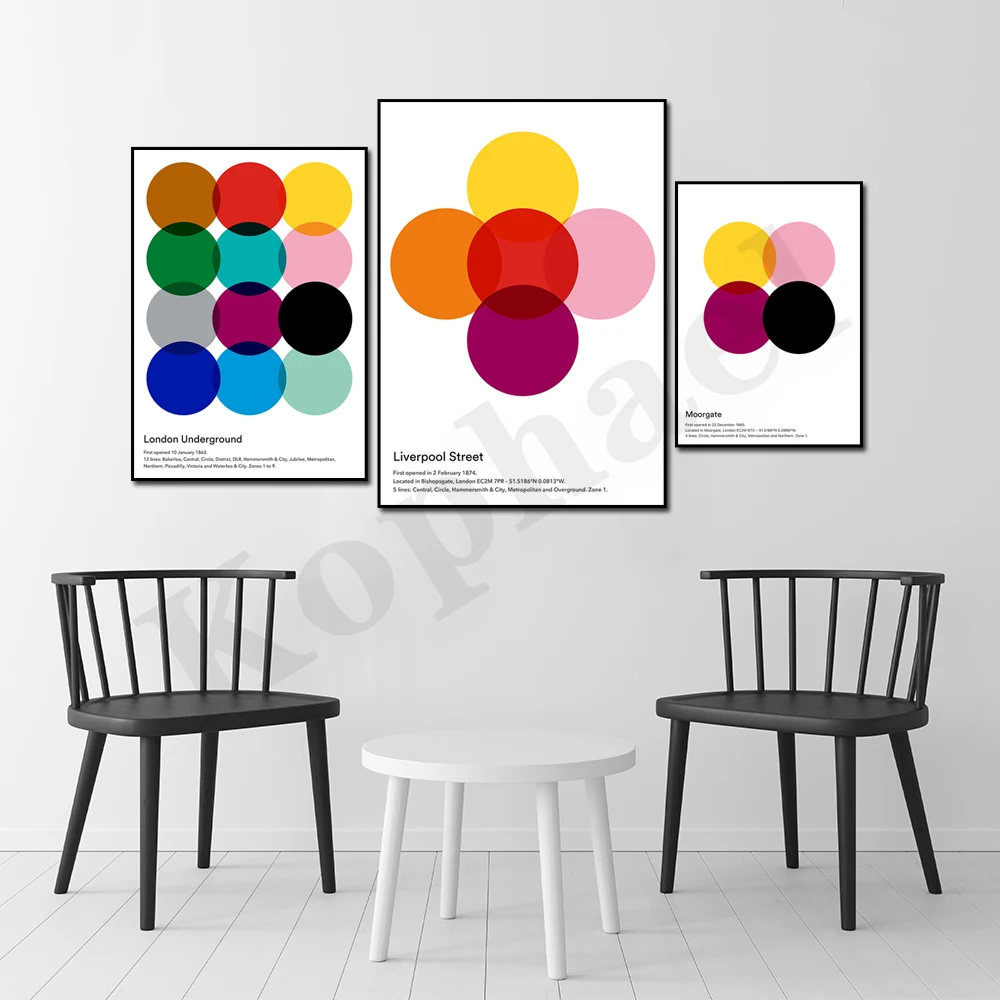 Londra Stazione Sotterranea Mappa Della Metropolitana Minimalista Colorato Cerchio Wall Art Style Poster