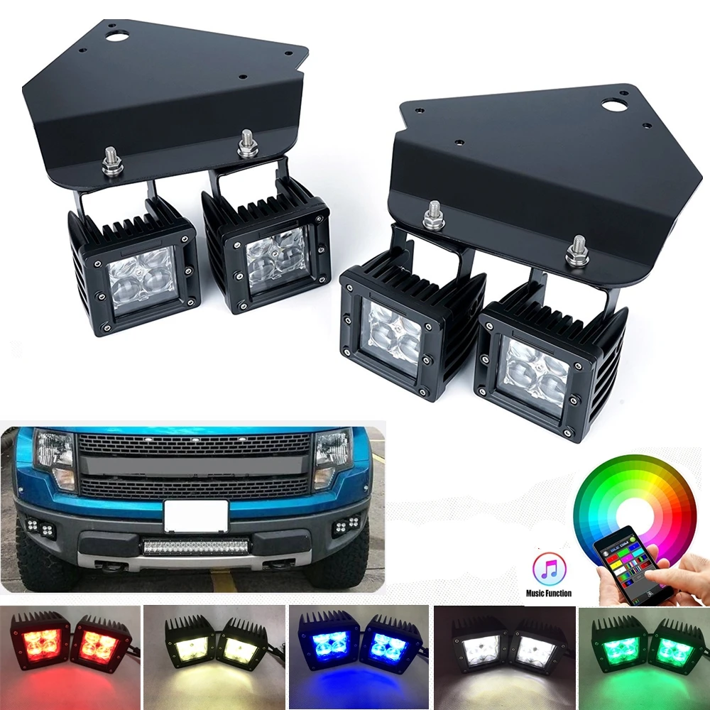 Per Ford F150 Svt Raptor Fendinebbia Staffa Di Montaggio Con Luci Di Lavoro A Led Rgb 5D 20W Controllo Bluetooth Per Ford F150 2010- 2014