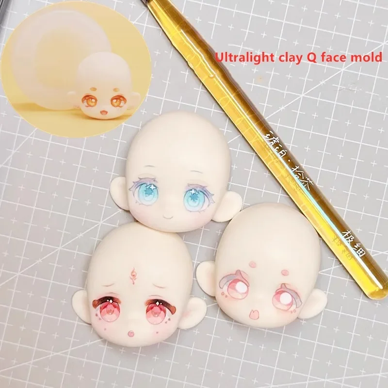 High 20-40Mm Ultra Light Clay Q Edition Face Mold Stampo In Silicone Trasparente Fai Da Te Mano Polymer Clay Doll Face Sculpture Model