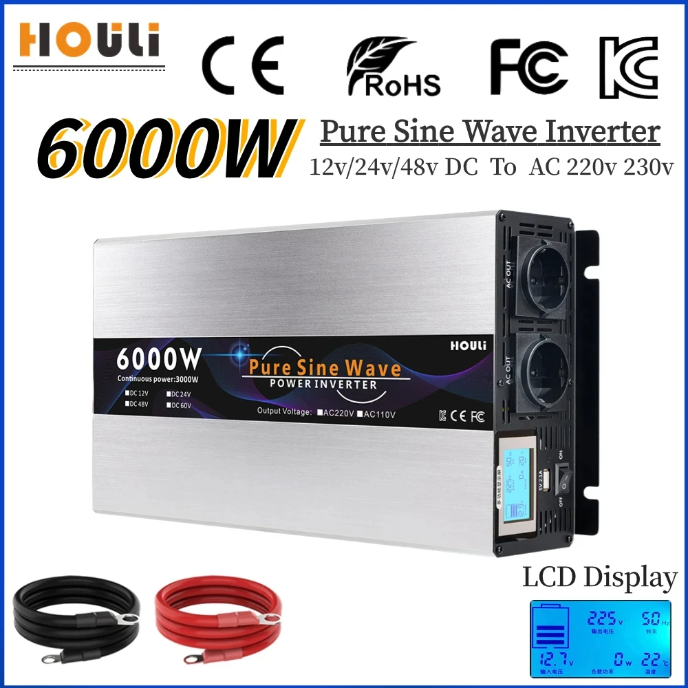 Onda Sinusoidale Pura 3000W 4000W 5000W 6000W Inverter 12V 24V 48V Dc A Ac 220V 230V Convertitore Di Alimentazione Di Tensione Trasformatore Solare