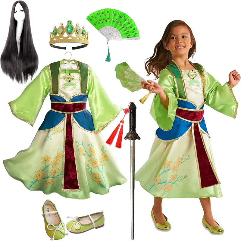 Summer Infant Girls Mulan Dress Halloween Carnival Mulan Cosplay Costume Mulan Parrucca Per Bambini Festa Di Compleanno Toddler Dress Up