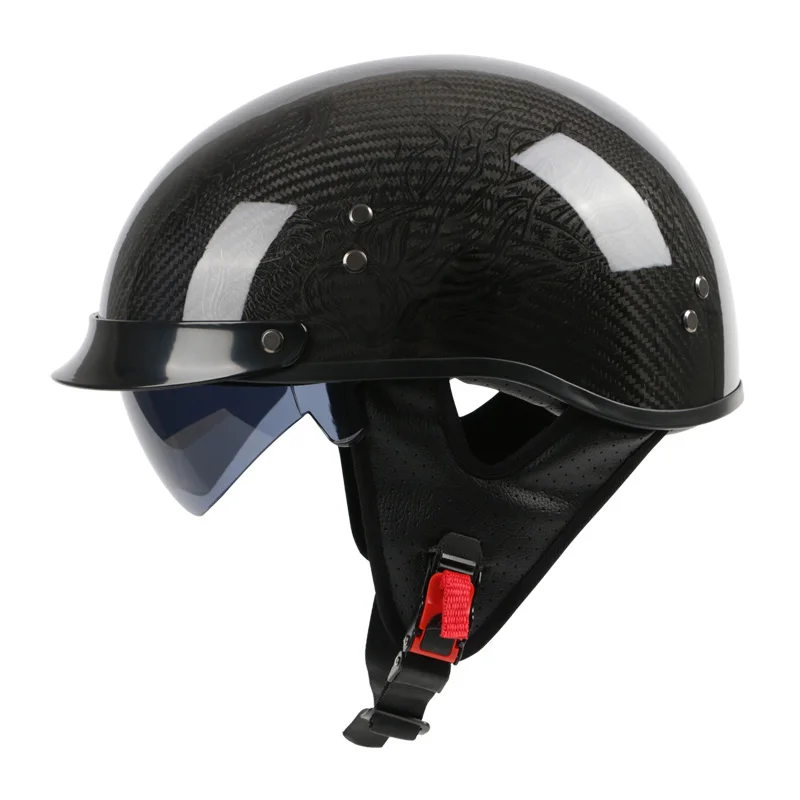 Carbon Fiber Vintage Motorcycle Helmet Half Face Helmet High Quality Inner Visor Helmet Retro Moto Casco Capacete Motociclistas
