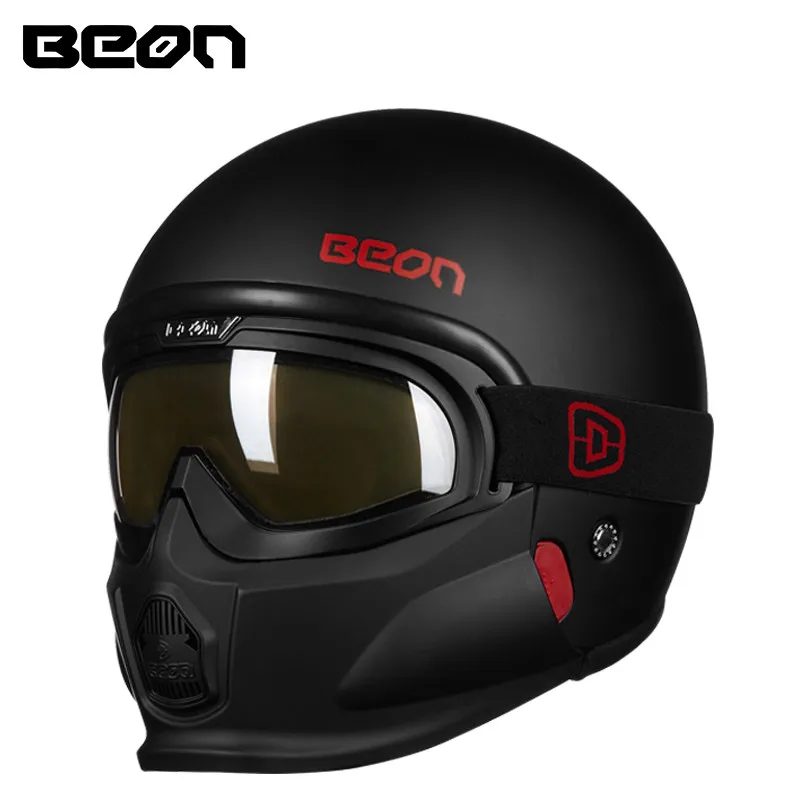 Beon B-703 Vintage Modulare Moto Rcycle Casco Uomini Donne Retro 3/4 Viso Aperto Caschi Moto Casco Casco Con Il Mento Google Assemable