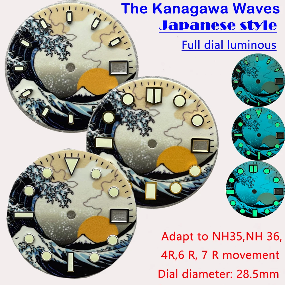 Kanagawa Wave Dial 28.5Mm Modificato Per Orologio Seiko/Quadrante Completo Bgw9 Blu Luminoso Pieno Luminoso Nh35/36/4R6R7S/