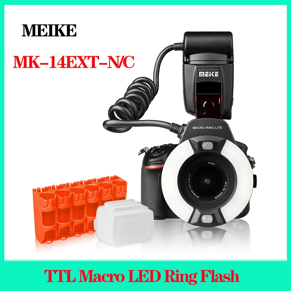 Meike Mk-14Ext-N/C Ttl Macro Led Ring Flash Speedlite Con Led Per Canon Eos 5D Ii Iii 6D 7D 60D 70D 700D Per Nikon D80 D300S