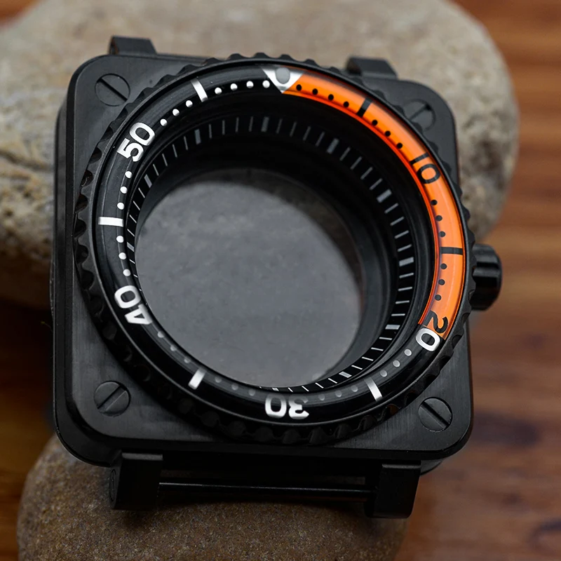 Mod Black Seiko Square Watch Case Acciaio Inossidabile Vetro Zaffiro Fit Nh35 Nh36 Movimento Automatico Men Diver Watch Case