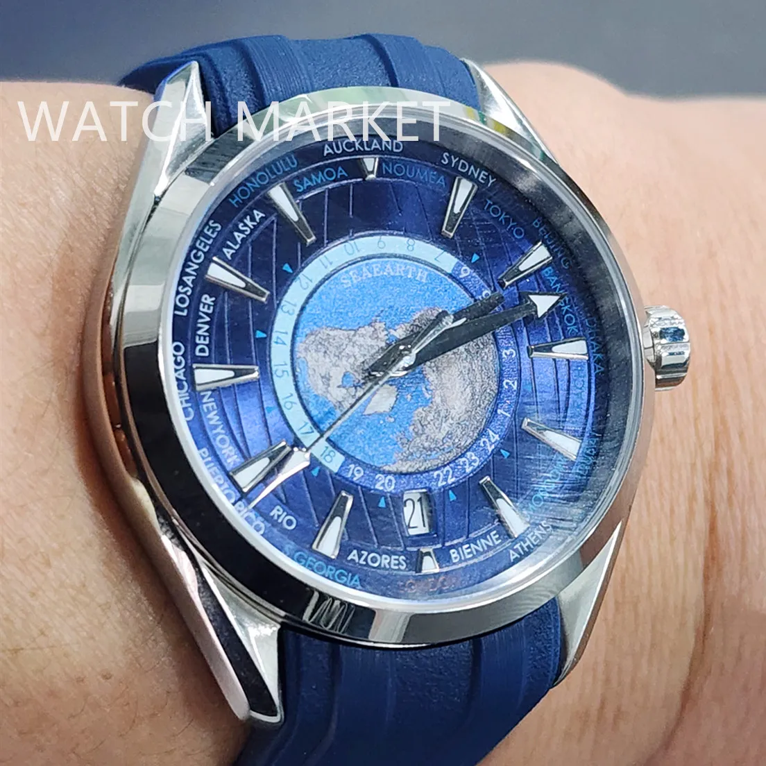 Orologio In Acciaio Inossidabile Da 41Mm Worldtimer Calendario A 6 Ore Con Retro In Vetro Seiko Nh35 Movimento Automatico 2024 Nuovo 150M