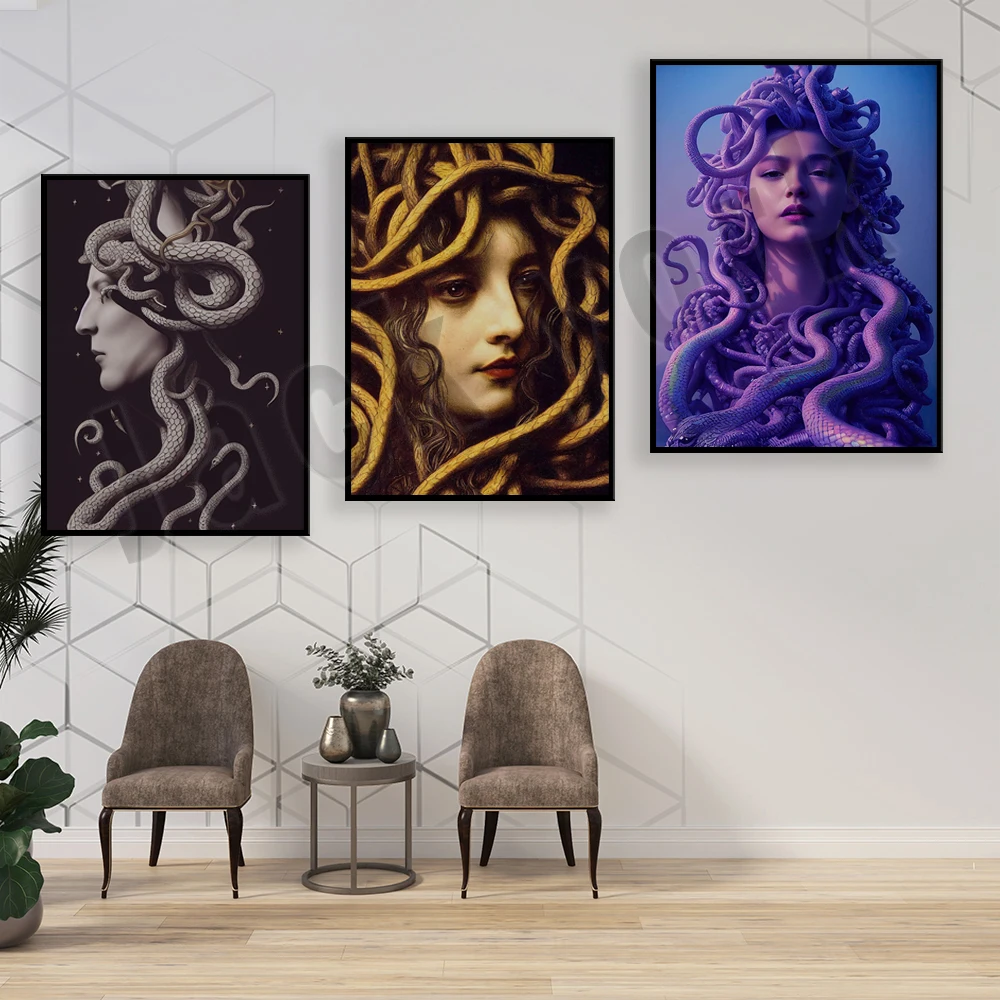 Medusa Mystery Art Deco Poster-Surreale Art Print, Gothic Wall Art Home Decor