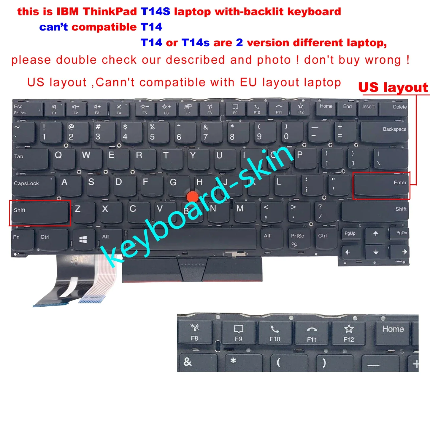 Nuova Tastiera Retroilluminata Usa Per Laptop Lenovo Ibm Thinkpad T14S,T14S Gen1,T14S Gen2,Sn20W19559 (Non Per T14 Gen 1,T14 Gen 2)