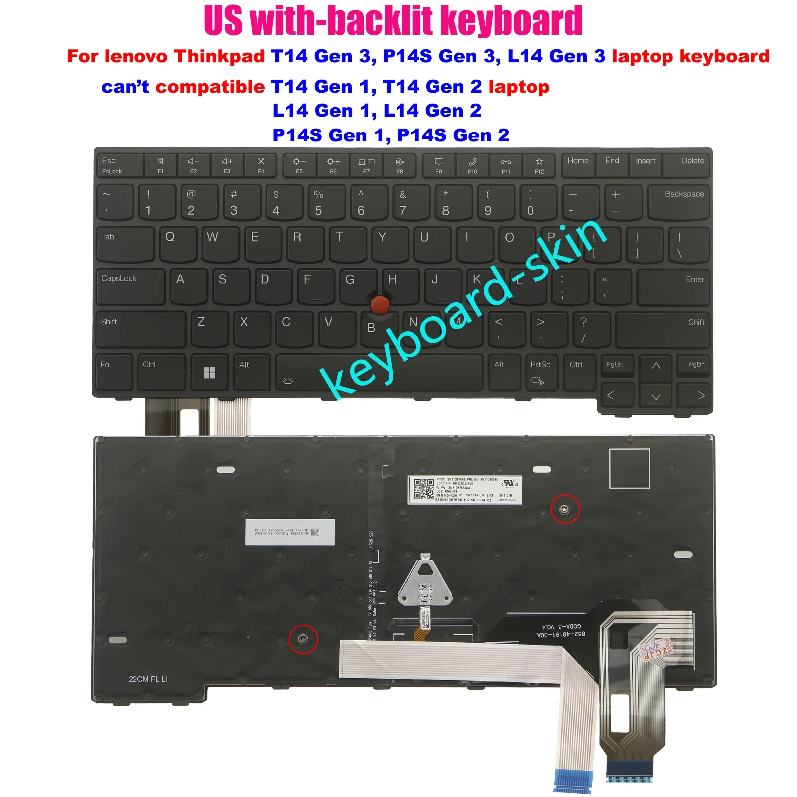 Nuova Tastiera Usa Con Retroilluminazione Per Laptop Ibm Lenovo Thinkpad L14 Gen 3,T14 Gen 3,P14S Gen 3