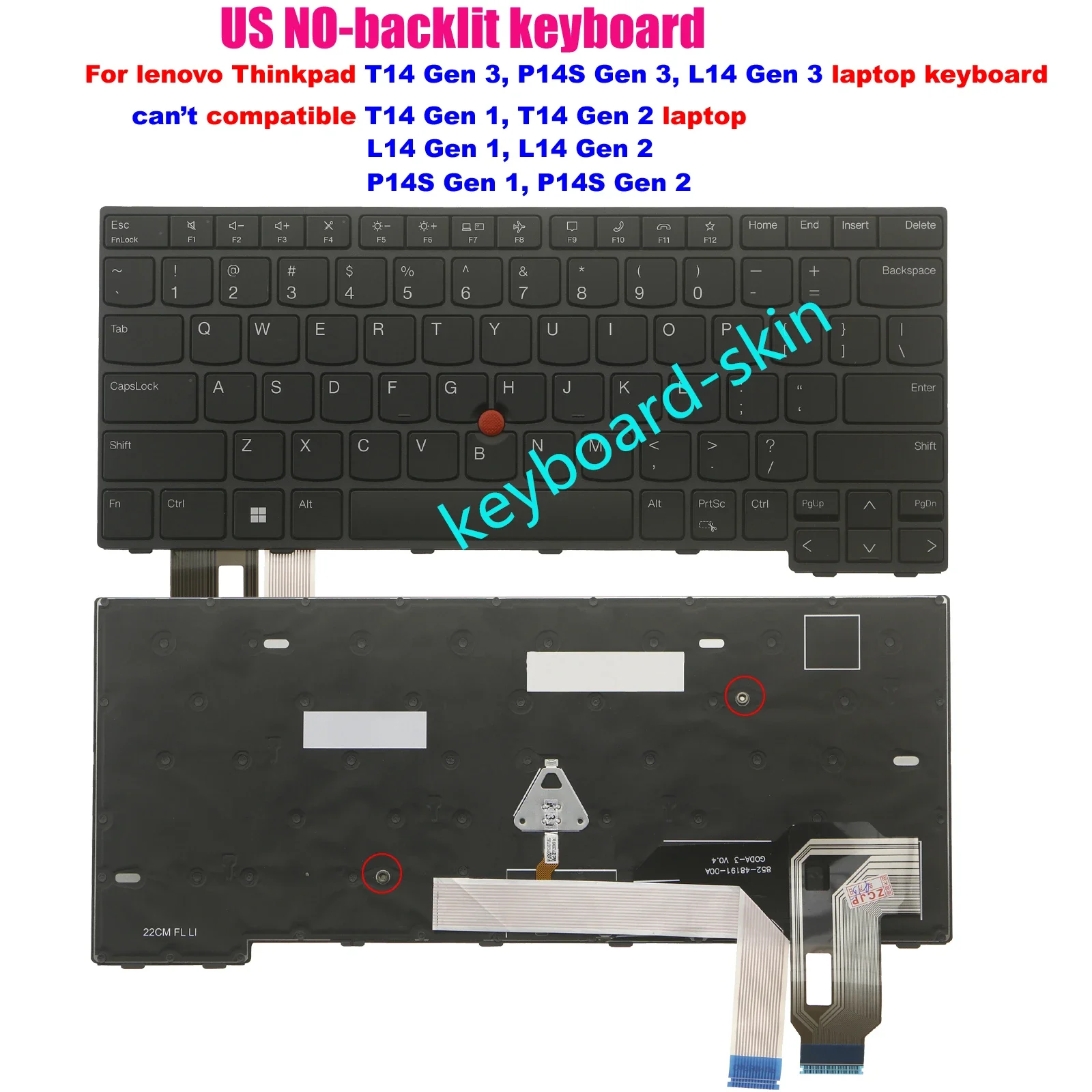Nuova Tastiera Usa No-Retroilluminata Per Laptop Ibm Lenovo Thinkpad L14 Gen 3,T14 Gen 3,P14S Gen 3 Series