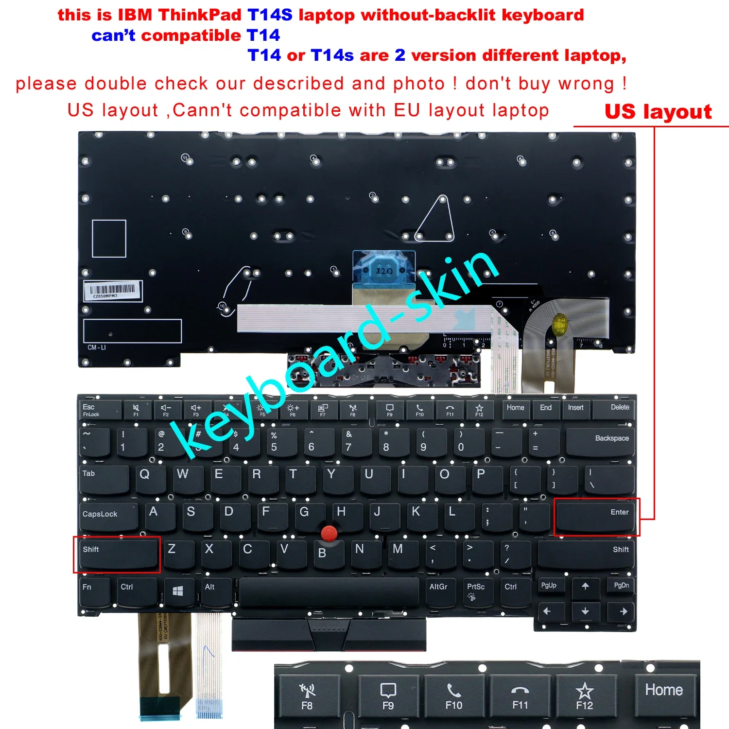 Tastiera Usa Senza Retroilluminazione Per Laptop Lenovo Ibm Thinkpad T14S,T14S Gen1,T14S Gen2,Sn20W19559 (Non Per T14 Gen 1,T14 Gen 2)
