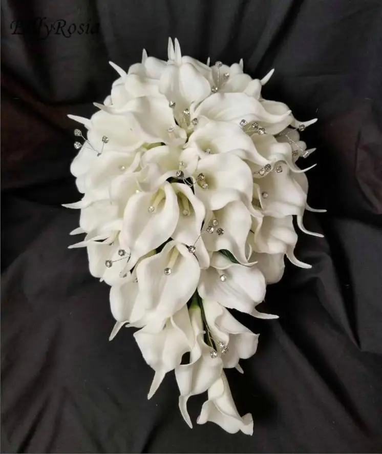White Calla Lily Cascading Bouquet Da Sposa Di Fiori Artificiali Charm Strass Cascata Bouquet Da Sposa Da Sposa Bride