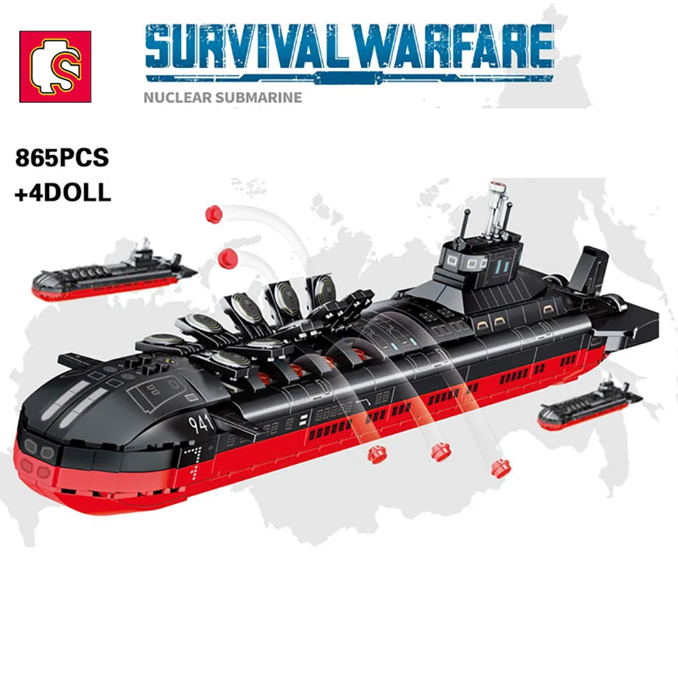 Sembo 865Pcs Typhoon-Class Military Submarine Building Blocks City Type 941 Navy Mini Dolls Toys For Children Adulti
