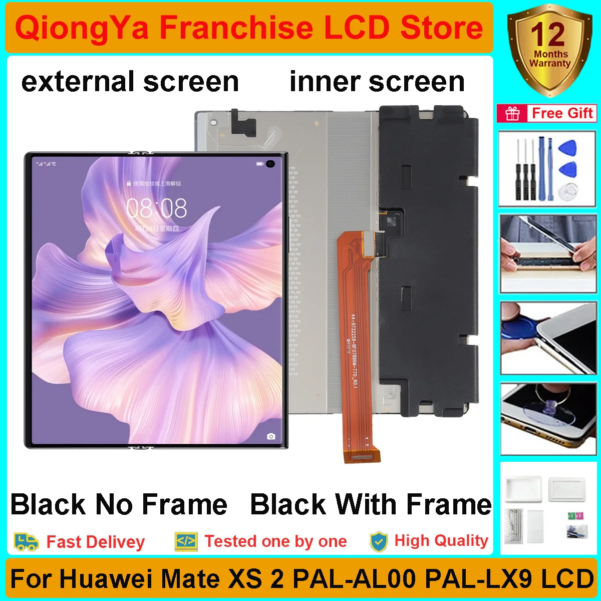 Display Mate Xs2 Testato Originale Da 7.8 "Per Huawei Mate Xs 2 Pal-Al00 Pal-Lx9 Lcd Pieghevole Xs2 E Gruppo Digitalizzatore Touch Screen
