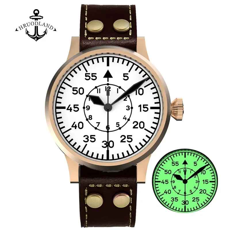 Hruodland Bronze Flieger Pilot Watch Pt5000 Orologio Da Polso Militare Luminoso Impermeabile In Vetro Zaffiro Meccanico Automatico 10Atm