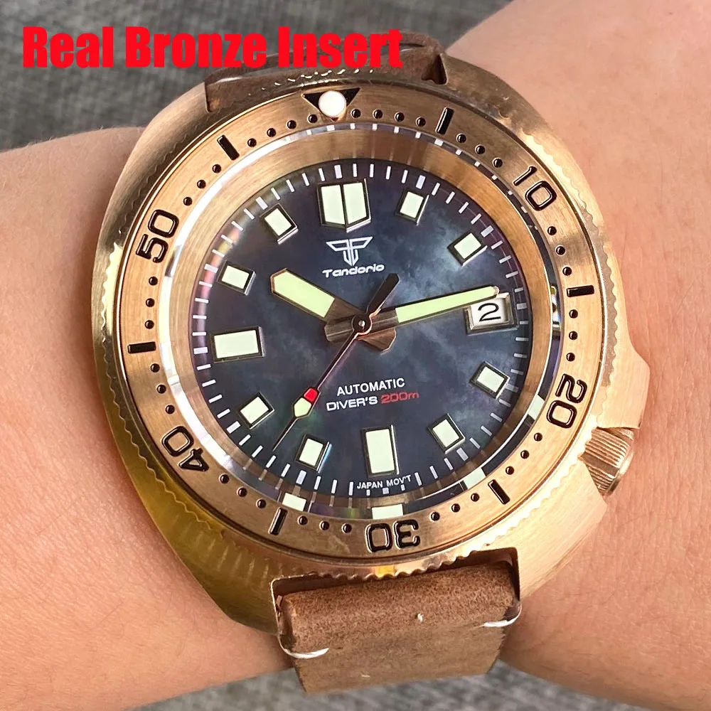 Pilot 20Bar Diver Captain Cusn8 Real Bronze Insert Nh35A Orologio Automatico Per Uomo Mop Shell Dial Vintage Reloj Green Lume Clock