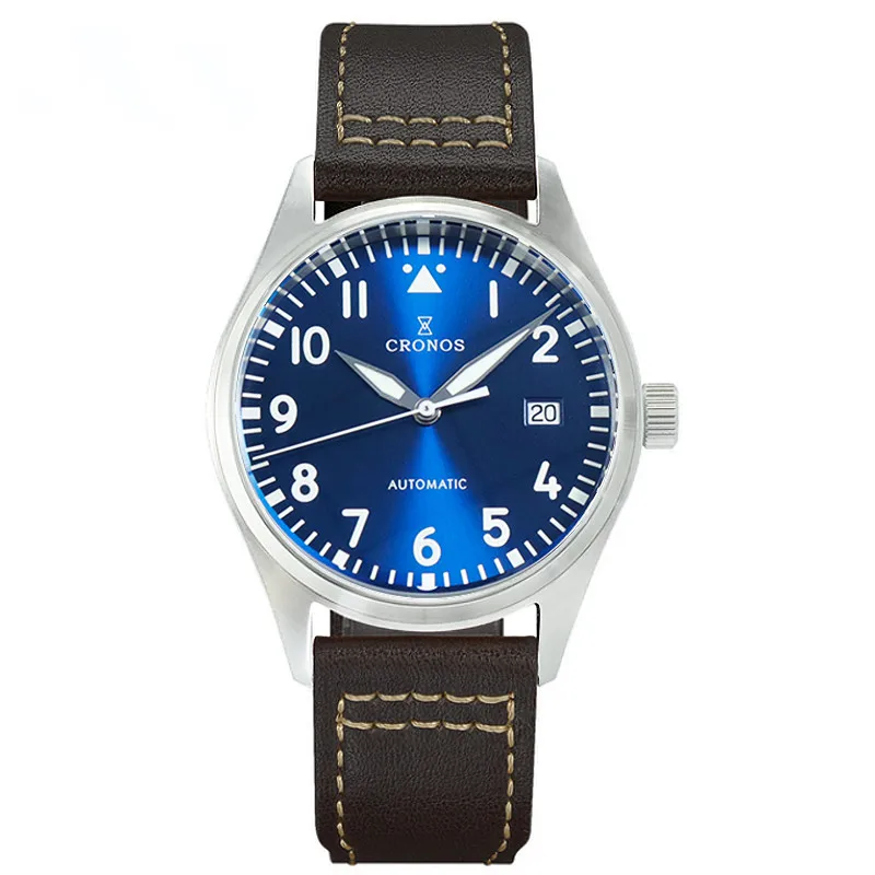 Cronos Retro Pilot Flieger Orologio Meccanico Da Uomo 39Mm Cinturino In Nylon In Pelle Con Retro Scheletro In Cristallo Zaffiro Super Luminoso Inossid