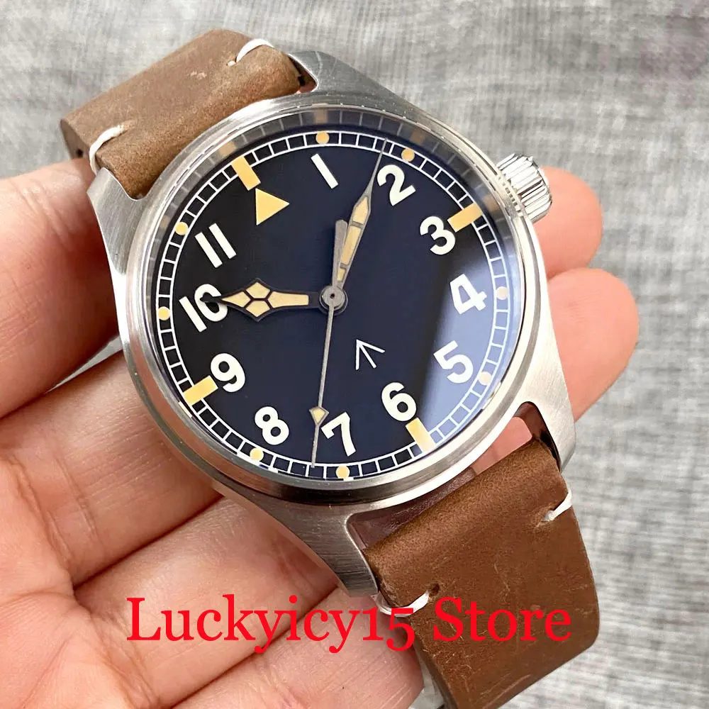 Tandorio 39Mm Brush Pilot Case Nh35A Pt5000 Movement 20Bar Waterproof Black Self Winding Men Watch Sapphire Crystal Green Lume
