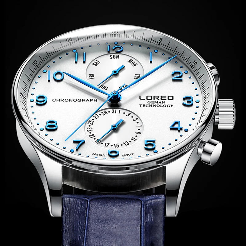 Loreo Pilot Blue Dial Business Men Cinturino In Pelle Dal Design Classico Orologio Al Quarzo Impermeabile Orologi Montre Homme Dropshipping